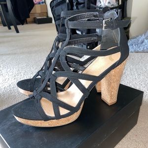 Report Black and Cork Platform Heels